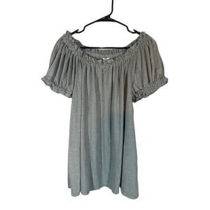 Max Studio Light Blue Short Sleeve Scrunched Wide Neck Blouse Women Sz L